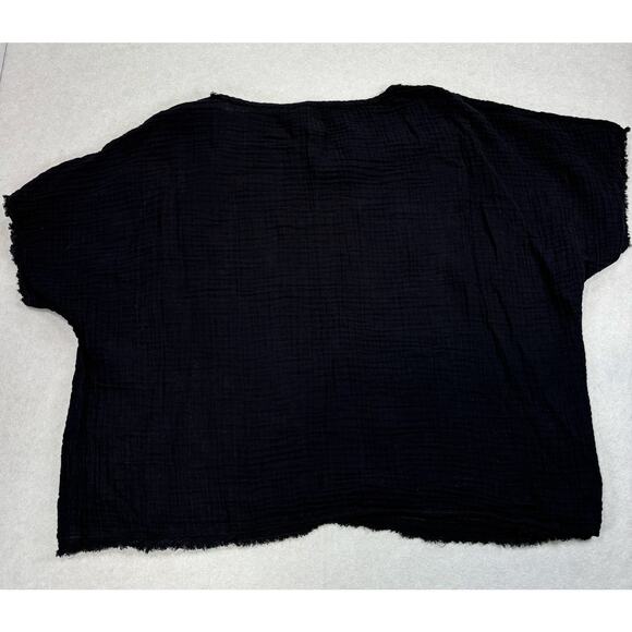 Eileen Fisher XL Gauzy 100% Organic Cotton ballet Neck boxy black top - Picture 3 of 8